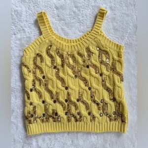 Yellow Knit Tank Top with Sequins